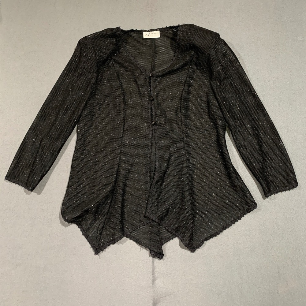 Vintage Whimsical Women's Black Sparkle Sheer Mesh Cardigan Top Blouse Witchy‎ L